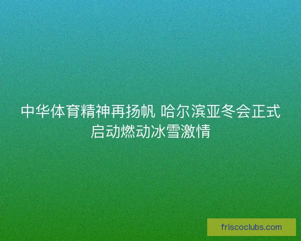 中华体育精神再扬帆 哈尔滨亚冬会正式启动燃动冰雪激情